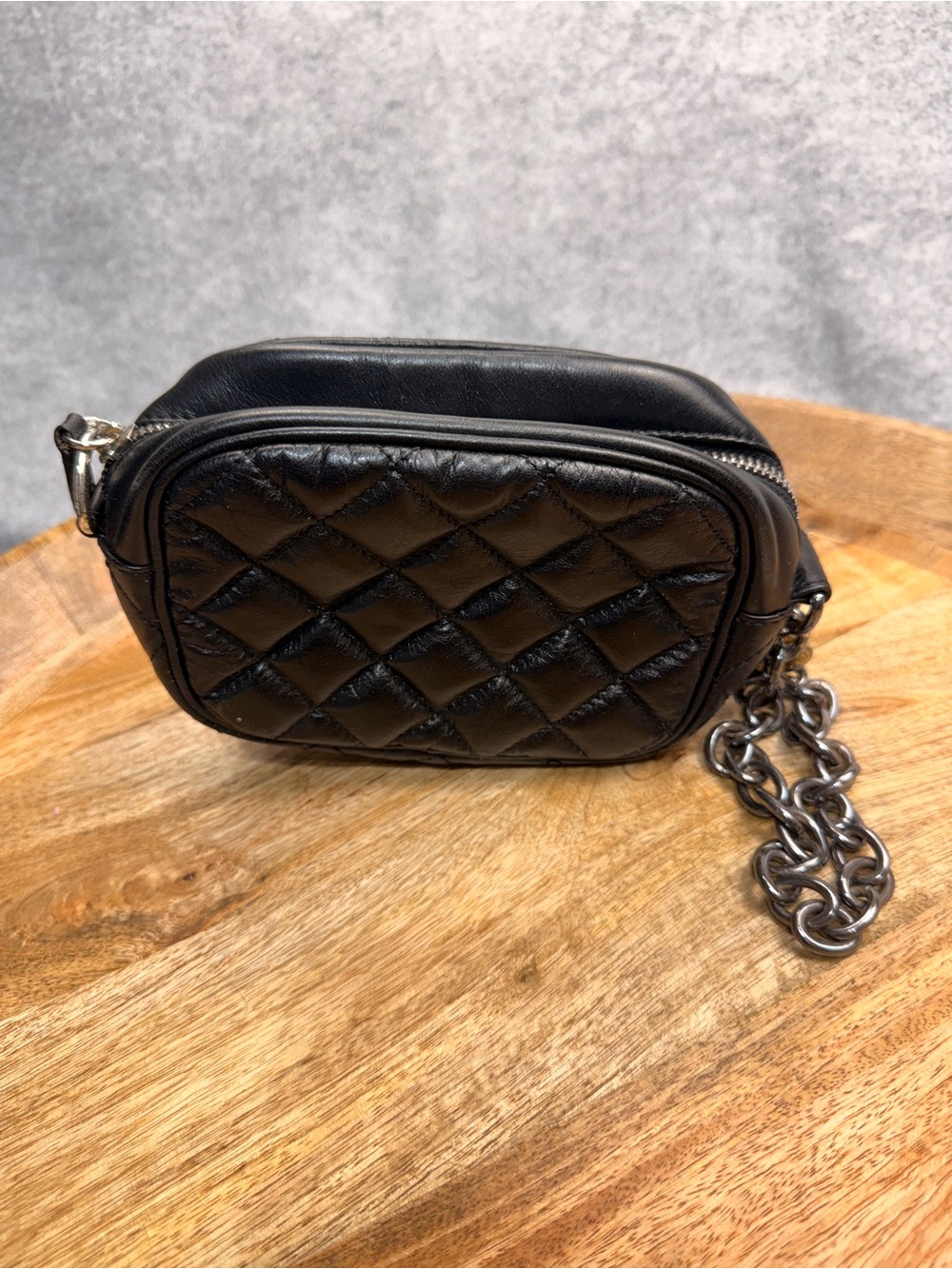 Quilted Leather Brighton Wristlet Black Chain Mini Bag